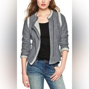 Gap 100% Cotton Moto Jacket Terry Asymmetrical Zipper Fringe Hem Size S